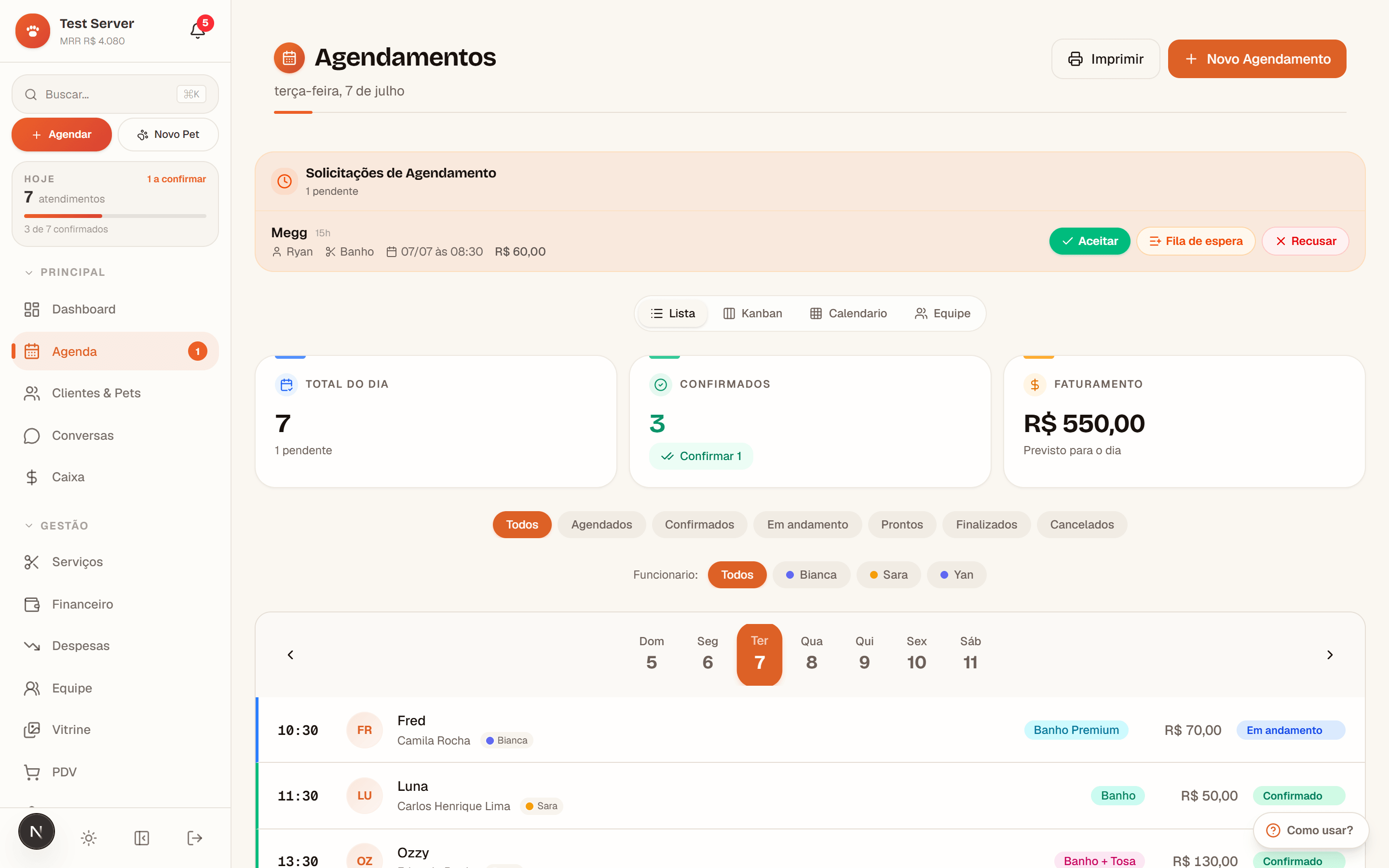 Agenda com solicitações de agendamento online